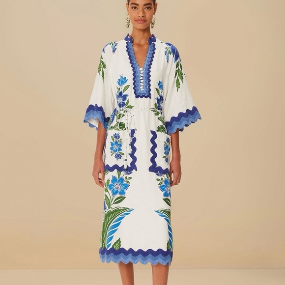 FARM Rio Dresses & Skirts - FARM RIO Off-White Tropicance Tunic Lenzing™ Ecovero™ Euroflax™ Midi Dress M NWT